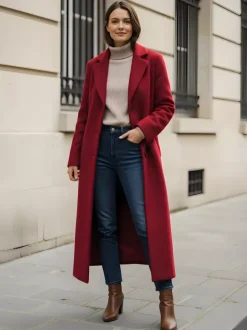 Woolen Long Straight Coat With Single-Breasted And Classic Notch Lapel For Women 2026