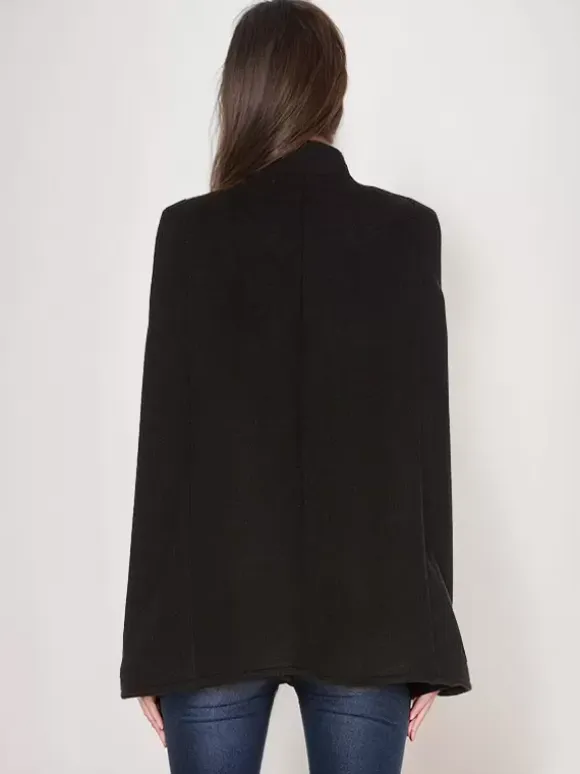 Woolen Poncho Coat Stand Collar Double Breasted Women Cape Outerwear
