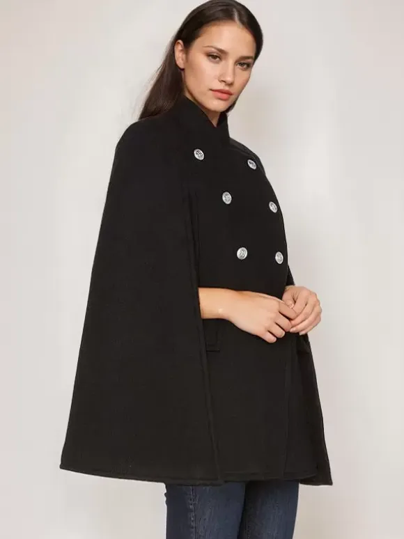 Woolen Poncho Coat Stand Collar Double Breasted Women Cape Outerwear