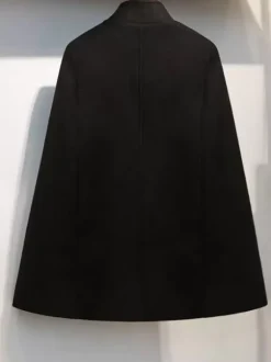 Woolen Poncho Coat Stand Collar Double Breasted Women Cape Outerwear