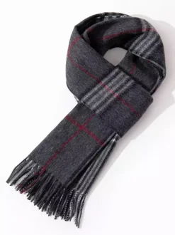 100% Wool Scarf For Men Classic Plaid With Tassels