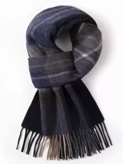 100% Wool Scarf For Men Classic Plaid With Tassels