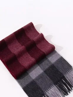 100% Wool Scarf For Men Classic Plaid With Tassels