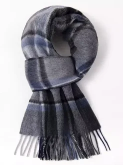 100% Wool Scarf For Men Classic Plaid With Tassels