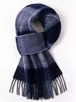 100% Wool Scarf For Men Classic Plaid With Tassels