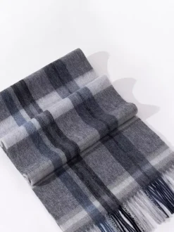 100% Wool Scarf For Men Classic Plaid With Tassels