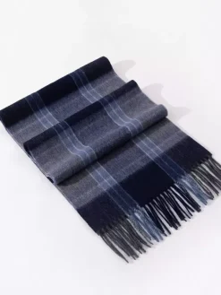 100% Wool Scarf For Men Classic Plaid With Tassels