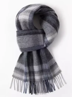100% Wool Scarf For Men Classic Plaid With Tassels