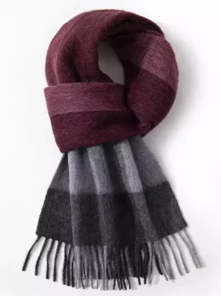 100% Wool Scarf For Men Classic Plaid With Tassels