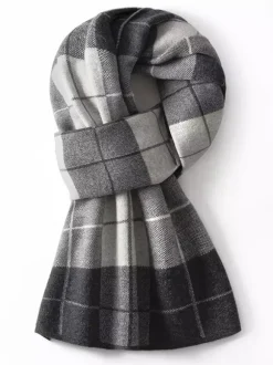 100% Wool Scarf For Men Plaid Scarf Neck Warmer