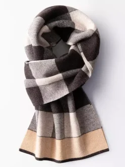 100% Wool Scarf For Men Plaid Scarf Neck Warmer