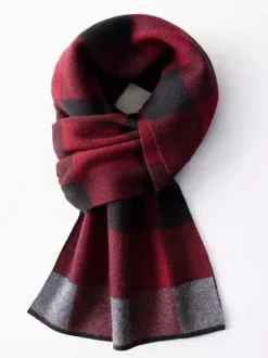 100% Wool Scarf For Men Plaid Scarf Neck Warmer