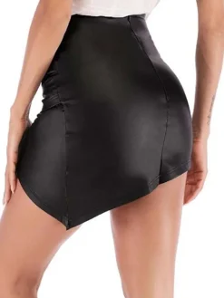 Wrap Skirt Irregular PU Leather Sexy Bottoms In Black
