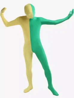 Yellow and Green Two Tone Zentai Suit Full Body Lycra Spandex Bodysuit