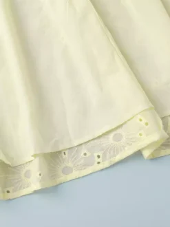 Yellow Eyelet Mini Dress With V-Neck And Puff Sleeves For Summer 2026