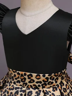 Yellow Flower Girl Dresses With Train V Neck Sleeveless Leopard Print Kids Party Dresses