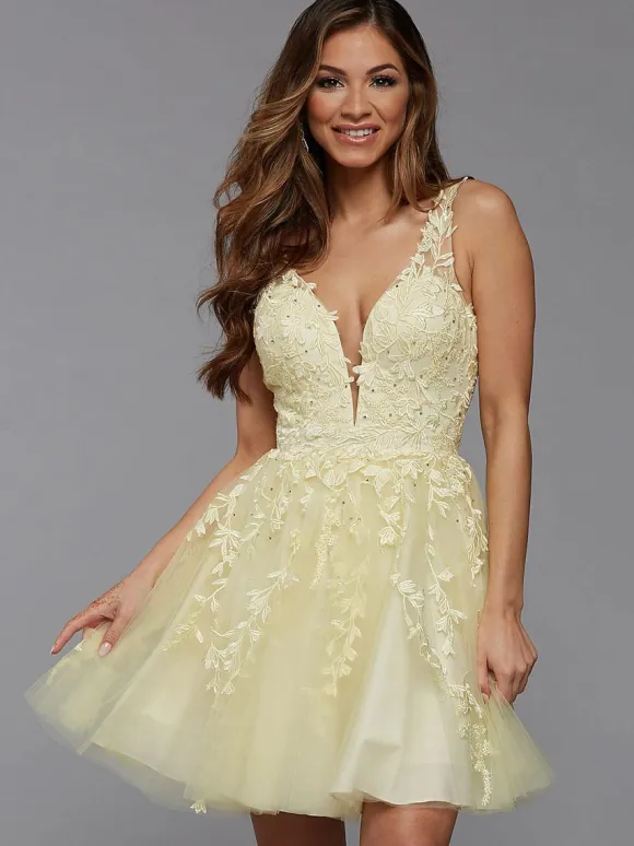 Yellow Homecoming Dress 2026 Short A-Line Jewel Neck Lace Tight Homecoming Outfits Free Customization