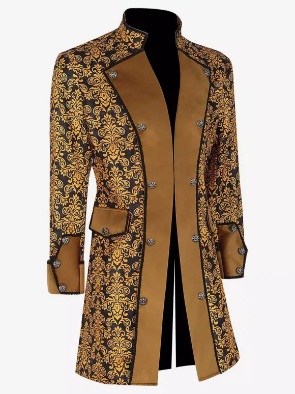Yellow Vintage Jacquard Long Sleeves Retro Costumes For Man