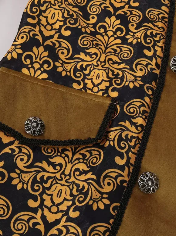 Yellow Vintage Jacquard Long Sleeves Retro Costumes For Man