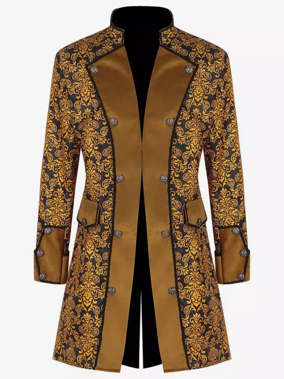 Yellow Vintage Jacquard Long Sleeves Retro Costumes For Man