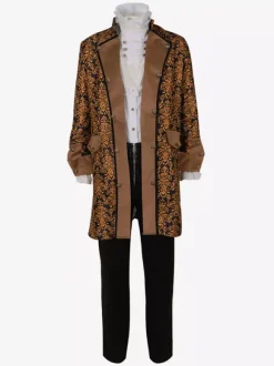 Yellow Vintage Jacquard Long Sleeves Retro Costumes For Man