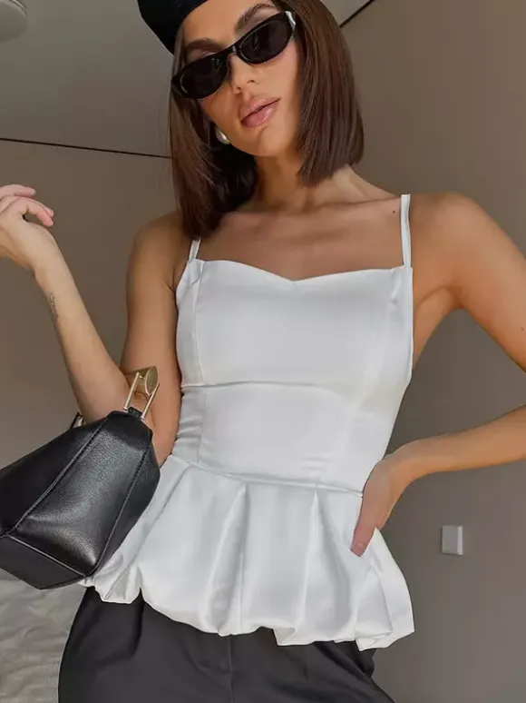 Yellow Cami Top Straps Neck Strappy Ruffles Backless Women Camis