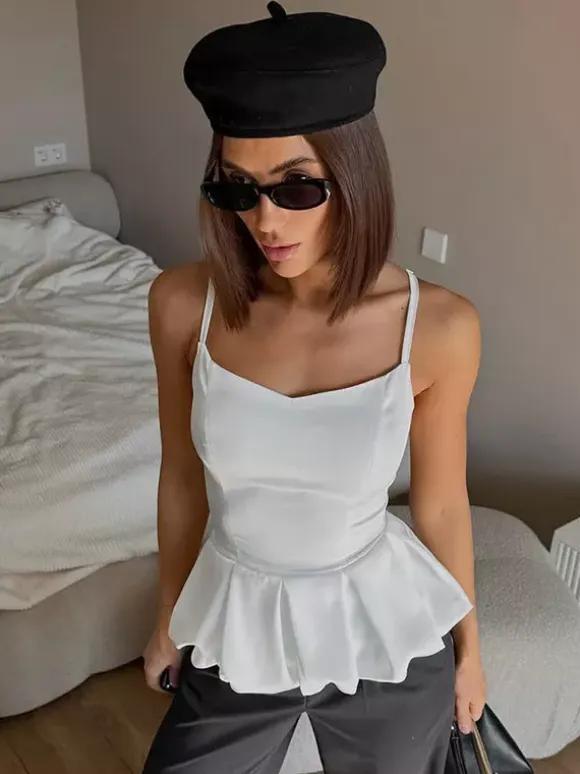 Yellow Cami Top Straps Neck Strappy Ruffles Backless Women Camis