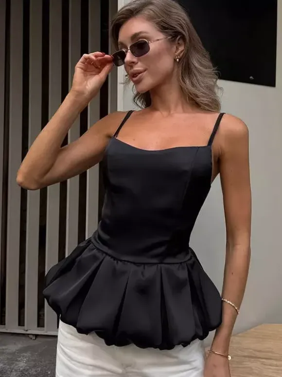 Yellow Cami Top Straps Neck Strappy Ruffles Backless Women Camis