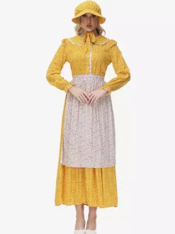 Yellow Floral Prairie Pioneer Clothing Pastoral Style Dress