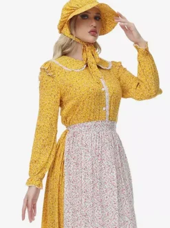 Yellow Floral Prairie Pioneer Clothing Pastoral Style Dress