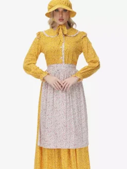 Yellow Floral Prairie Pioneer Clothing Pastoral Style Dress