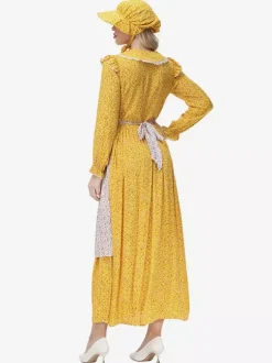 Yellow Floral Prairie Pioneer Clothing Pastoral Style Dress