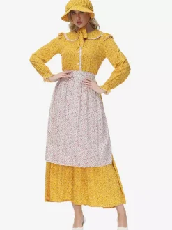 Yellow Floral Prairie Pioneer Clothing Pastoral Style Dress