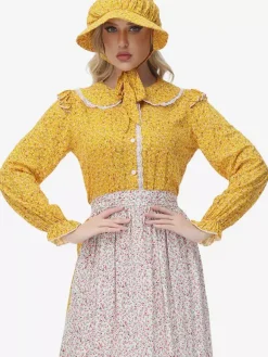 Yellow Floral Prairie Pioneer Clothing Pastoral Style Dress