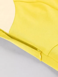Yellow Halter Neck Vintage Swing Dress Contrast White Belt 50s Retro Rockabilly Dress