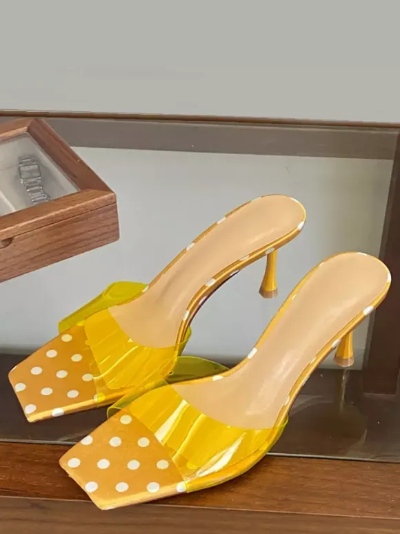 Yellow High Heel Slides Transparent Open Toe Backless Sandals