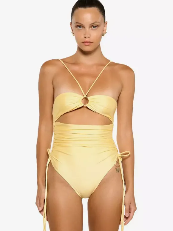 Yellow One Piece Swimsuit With Cutout Detail For Summer Beach 2026