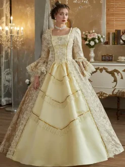 Yellow Retro Costumes Ruffles Polyester Dress Women's Baroque Style Marie Antoinette Costume Vintage Clothing