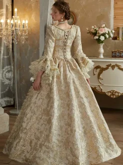 Yellow Retro Costumes Ruffles Polyester Dress Women's Baroque Style Marie Antoinette Costume Vintage Clothing