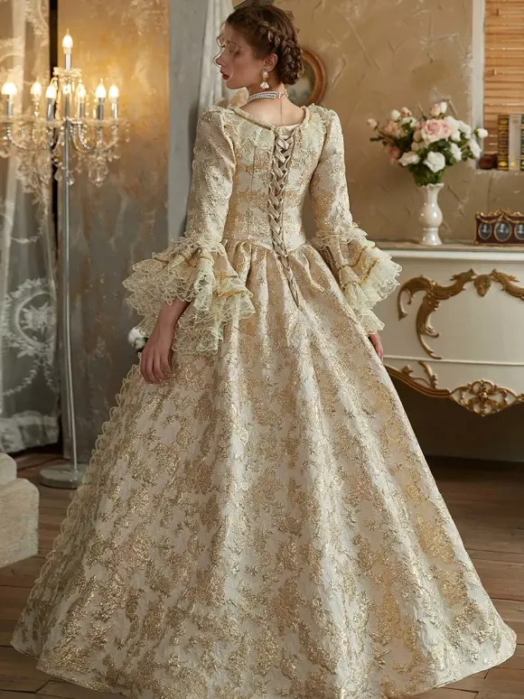 Yellow Retro Costumes Ruffles Polyester Dress Women's Baroque Style Marie Antoinette Costume Vintage Clothing