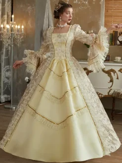 Yellow Retro Costumes Ruffles Polyester Dress Women's Baroque Style Marie Antoinette Costume Vintage Clothing