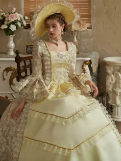 Yellow Retro Costumes Ruffles Polyester Dress Women's Baroque Style Marie Antoinette Costume Vintage Clothing