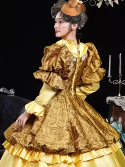Yellow Retro Costumes Women's Ruffles Polyester Dress Headwear Retro Marie Antoinette Costume 18th Century Costume