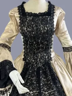 Yellow Retro Tudor Dress Costumes Lace Polyester Floral Print Dress Women's Marie Antoinette Costume Retro Tunic Vintage Clothing
