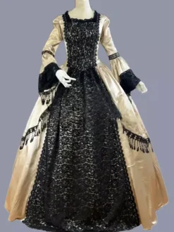 Yellow Retro Tudor Dress Costumes Lace Polyester Floral Print Dress Women's Marie Antoinette Costume Retro Tunic Vintage Clothing