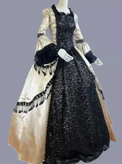 Yellow Retro Tudor Dress Costumes Lace Polyester Floral Print Dress Women's Marie Antoinette Costume Retro Tunic Vintage Clothing