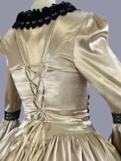 Yellow Retro Tudor Dress Costumes Lace Polyester Floral Print Dress Women's Marie Antoinette Costume Retro Tunic Vintage Clothing