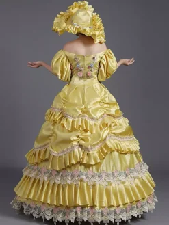 Yellow Vintage Dress Lace Polyester Lace Hat Women's Victorian 18th Century Costume