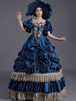 Yellow Vintage Dress Lace Polyester Lace Hat Women's Victorian 18th Century Costume