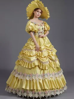 Yellow Vintage Dress Lace Polyester Lace Hat Women's Victorian 18th Century Costume